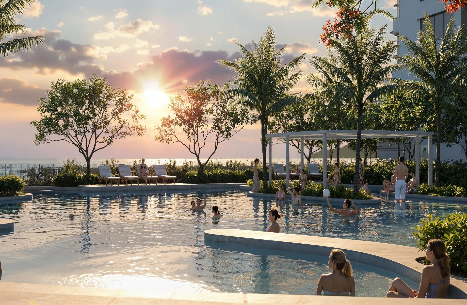 Artist's impression of the sunset jacuzzi and water spa facility